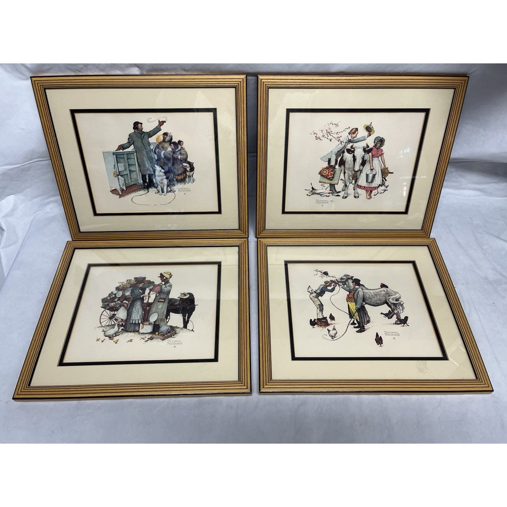 1960's Norman Rockwell 4 Prints of Boys in Sports Calendar Prints Baseball Frame